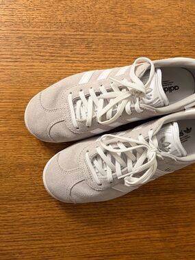 adidas Light Grey Suede Sneakers with White Stripes